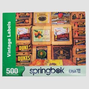 Springbok Vintage Labels 500 Piece Jigsaw Puzzle Fruit Crate Art 33-01512 USA